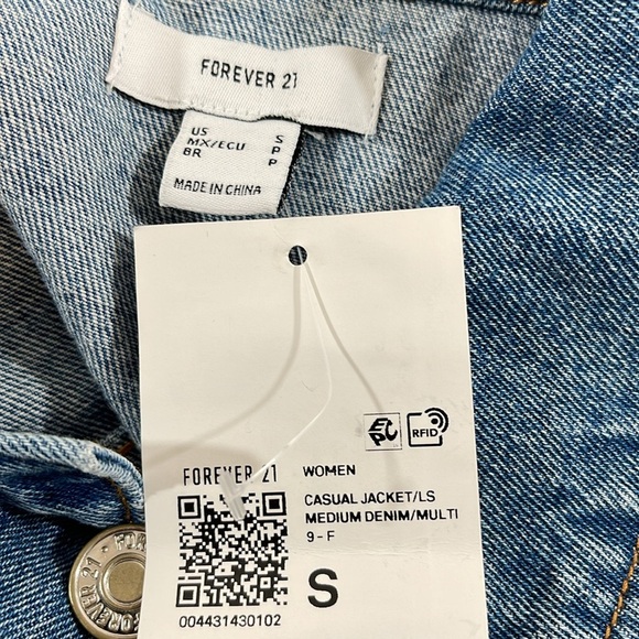 FOREVER 21 Denim Plaid Casual Jean Jacket Button Front & Chest Pockets Sz. S NEW - Picture 8 of 9